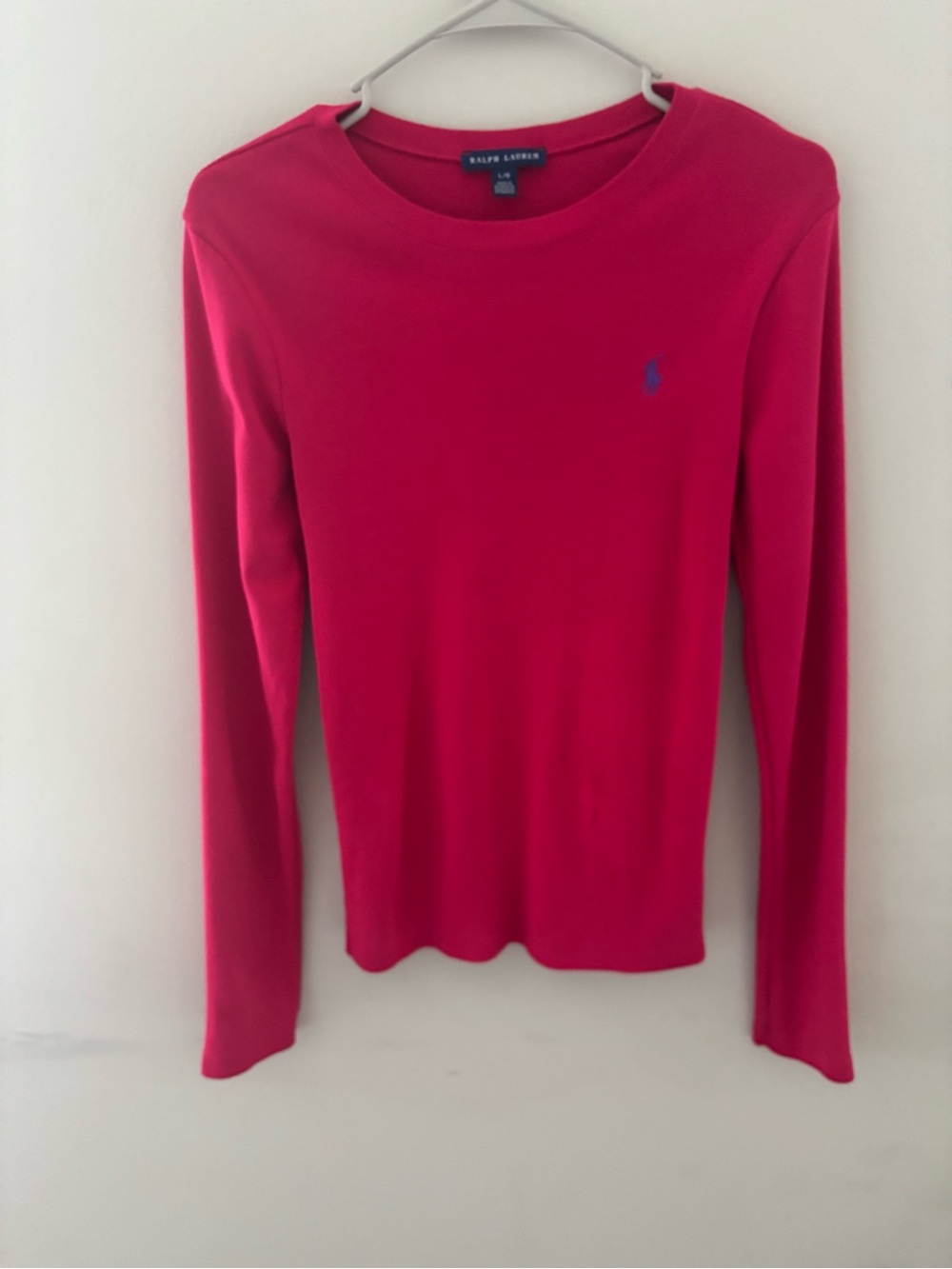 Ralph Lauren Women's Long-Sleeve Crewneck Top in Hot Pink L